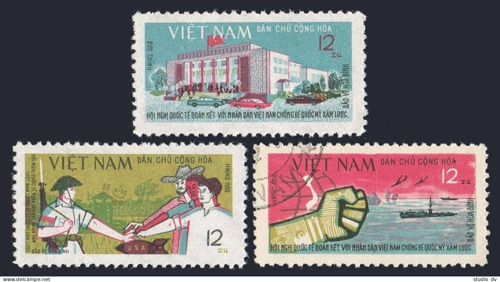 Viet Nam 329a-c,CTO.Mi 339-341. World Solidarity Conference,1964.Ba Dinh Hall, - Viêt-Nam