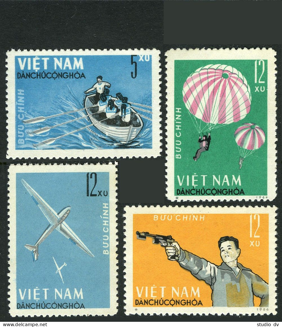 Viet Nam 320-323,hinged.Michel 330-333.National Defense Games,1964.Rowing,Glider - Vietnam