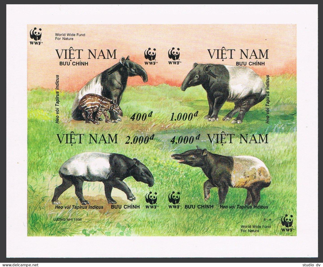 Viet Nam 2627 Ad Imperf Sheet.Michel 2685B-2688B Klb. WWF 1995.Tapirus Indicus. - Vietnam