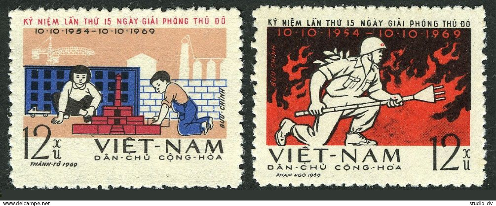 Viet Nam 557-558,MNH.Michel 586-587. Liberation Of Hanoi, 15th Ann. 1969. - Viêt-Nam