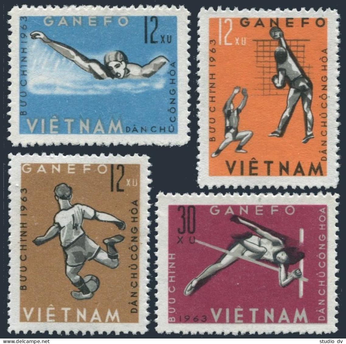 Viet Nam 276-279,MNH.Michel 283-286.GANEFO Games,1963.Swimming,Soccer,Volleyball - Viêt-Nam
