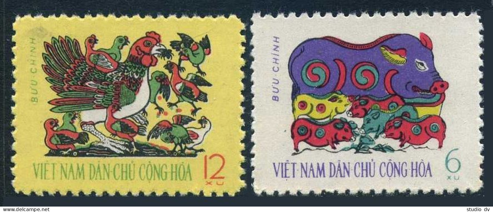 Viet Nam 186-187,MNH.Michel 192-193. Tet Holiday,1962.Sow,piglets,Poultry. - Viêt-Nam