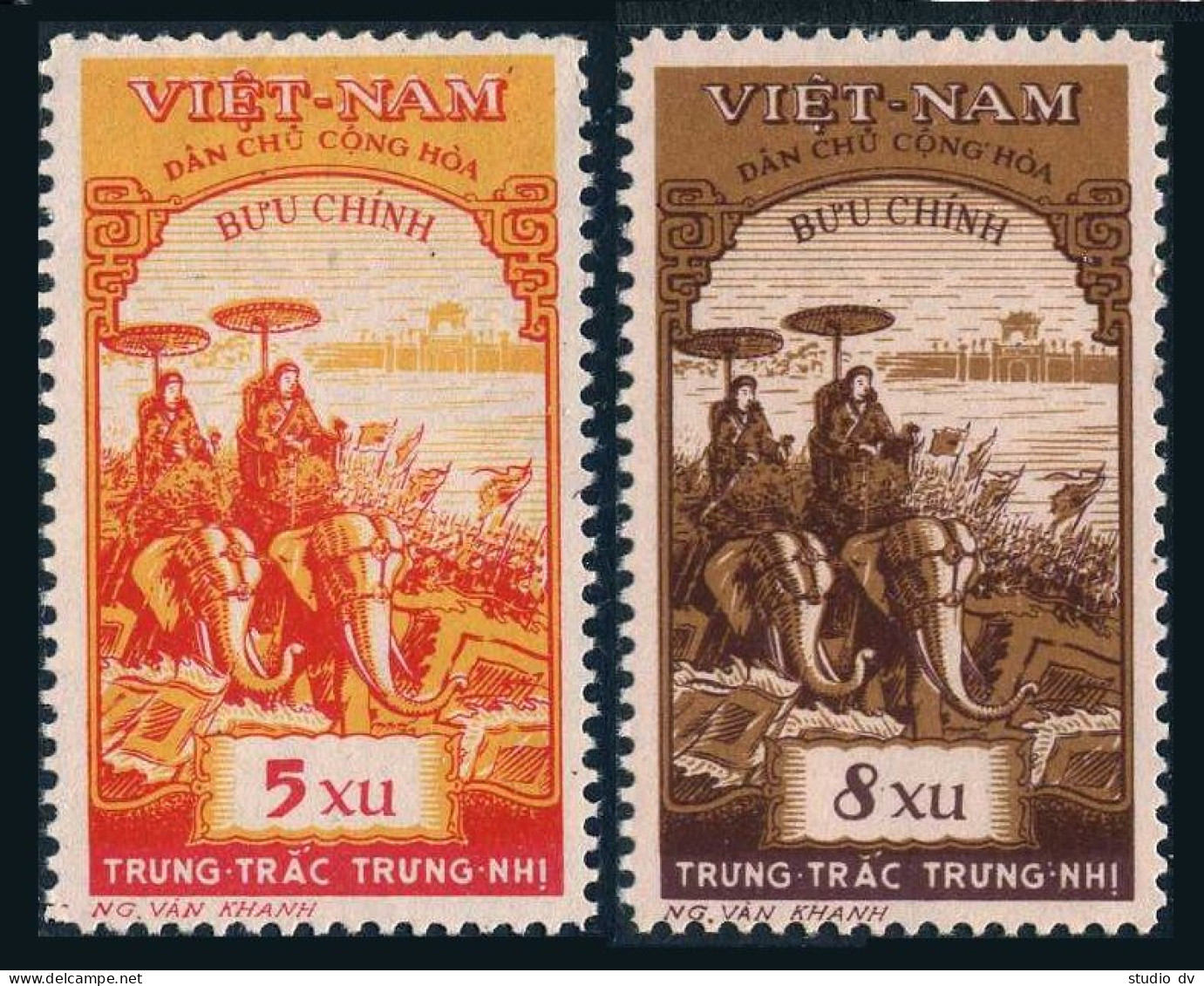 Viet Nam 92-931, MNH. Michel 95-96. Trung Sisters, 1959. Elephants. - Vietnam