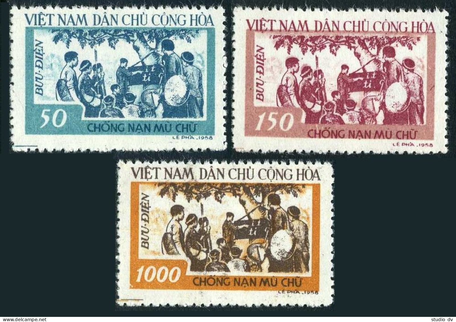 Viet Nam 64-66,MNH.Michel 67-69. Anti-illiteracy Campaign,1958. - Vietnam