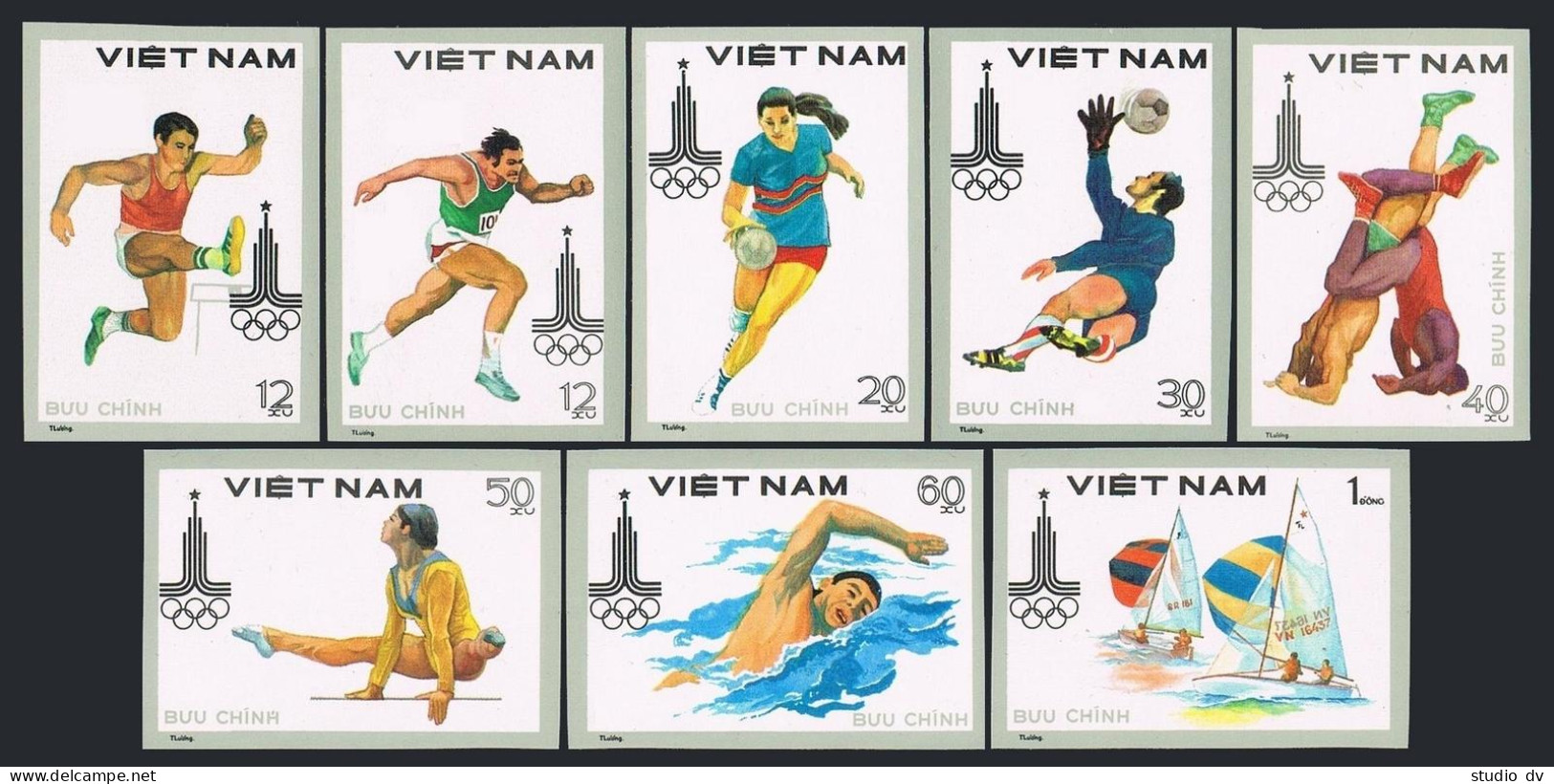 Viet Nam 1052-1059 Imperf, MNH. Mi 1093B-1100B. Olympics Moscow-1980. Hurdles, - Vietnam