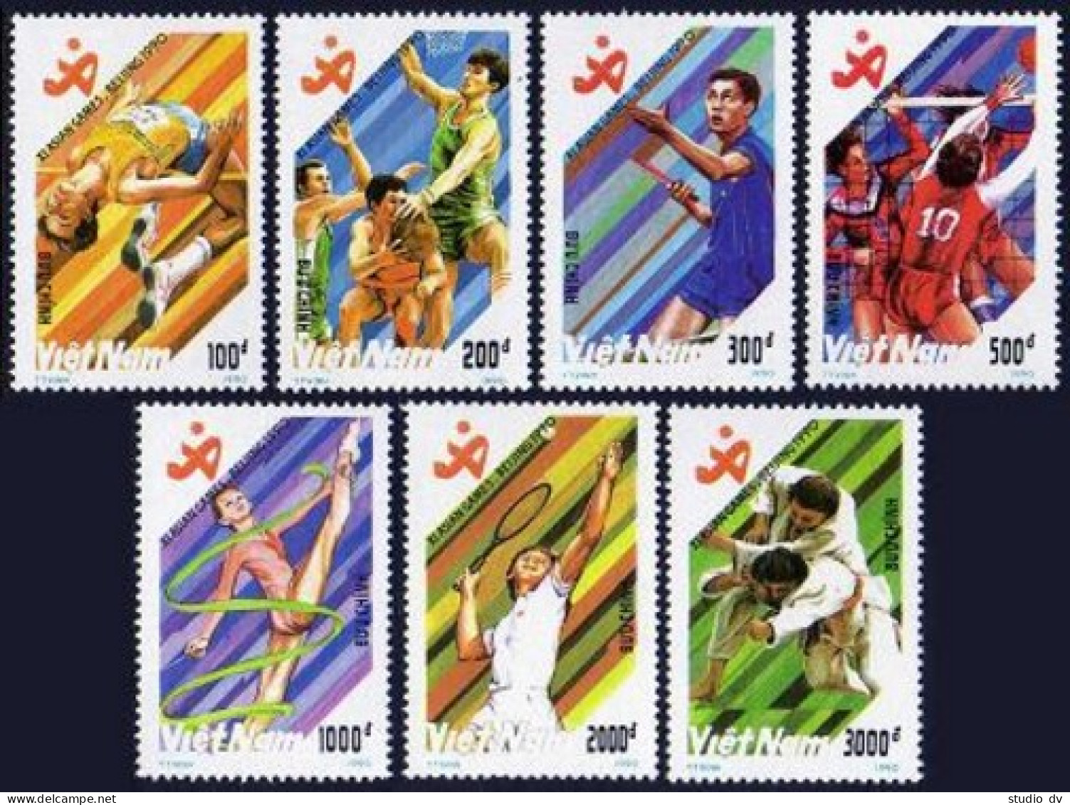 Viet Nam 2134-2141,MNH.Michel 2204-2210,Bl.82. 11th Asian Games,Beijing-1990. - Vietnam