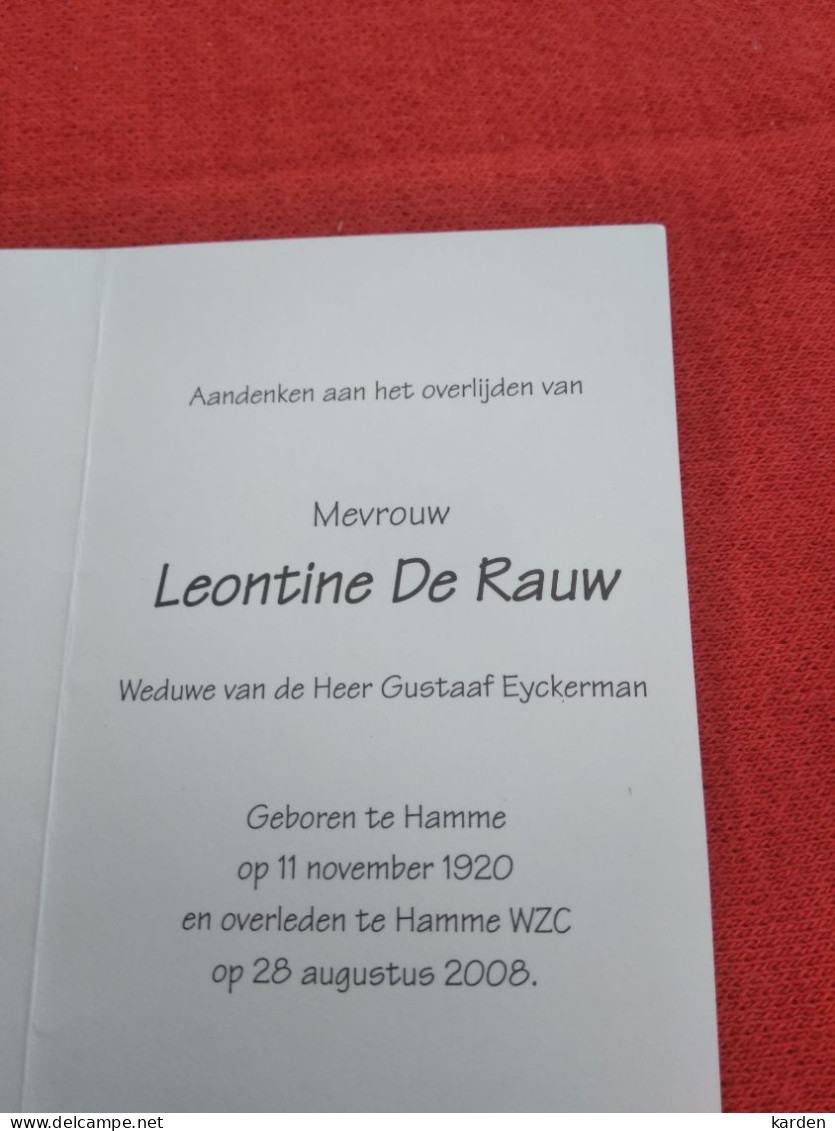 Doodsprentje Leontine De Rauw / Hamme 11/11/1920 - 28/8/2008 ( Gustaaf Eyckerman ) - Godsdienst & Esoterisme