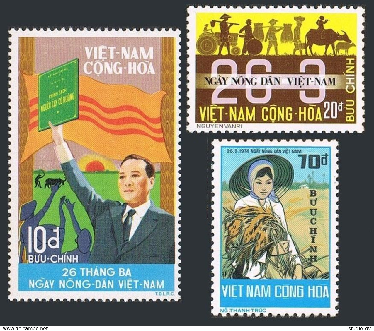 Viet Nam South 475-477, MNH. Mi 553-555. Agriculture Day 1974. Farmers, Cows, - Vietnam