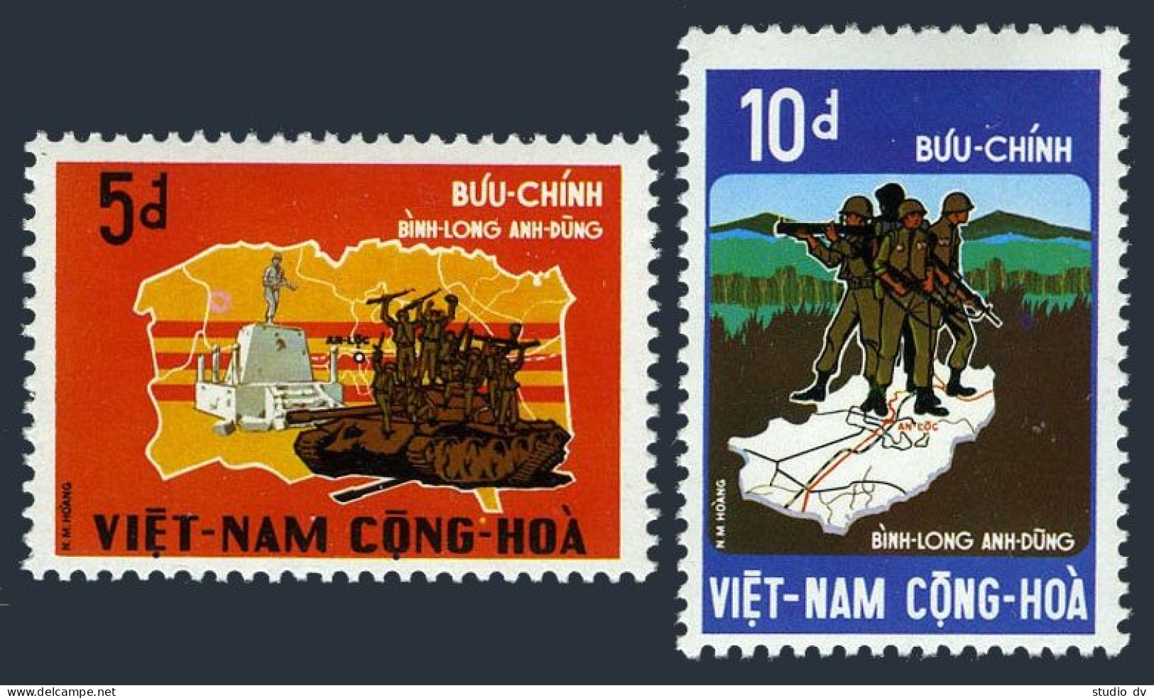 Viet Nam South 439-240, MNH. Mi 517-518. Victory At Binh-Long, 1972. Tank, Map - Vietnam