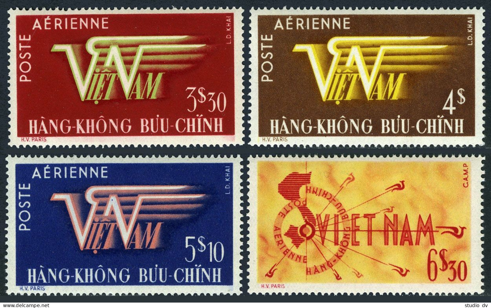 Viet Nam South C1-C4, MNH. Michel King Bao-Dai 74-77. Air Post 1952-1953. Map. - Vietnam
