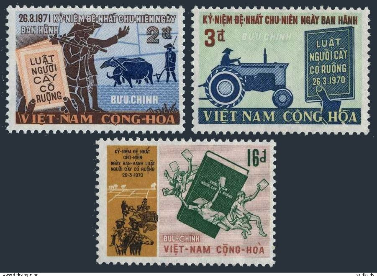 Viet Nam South 389-391, MNH. Mi 467-469. Agrarian Reform Law, 1971. Farmers,Bull - Vietnam