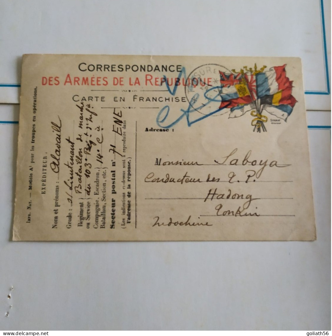 CPA Correspondance Des Armées De La République Daté 1915, Postée Par Un Lieutenant Du 103ème Régiment D'Infanterie - Caserme