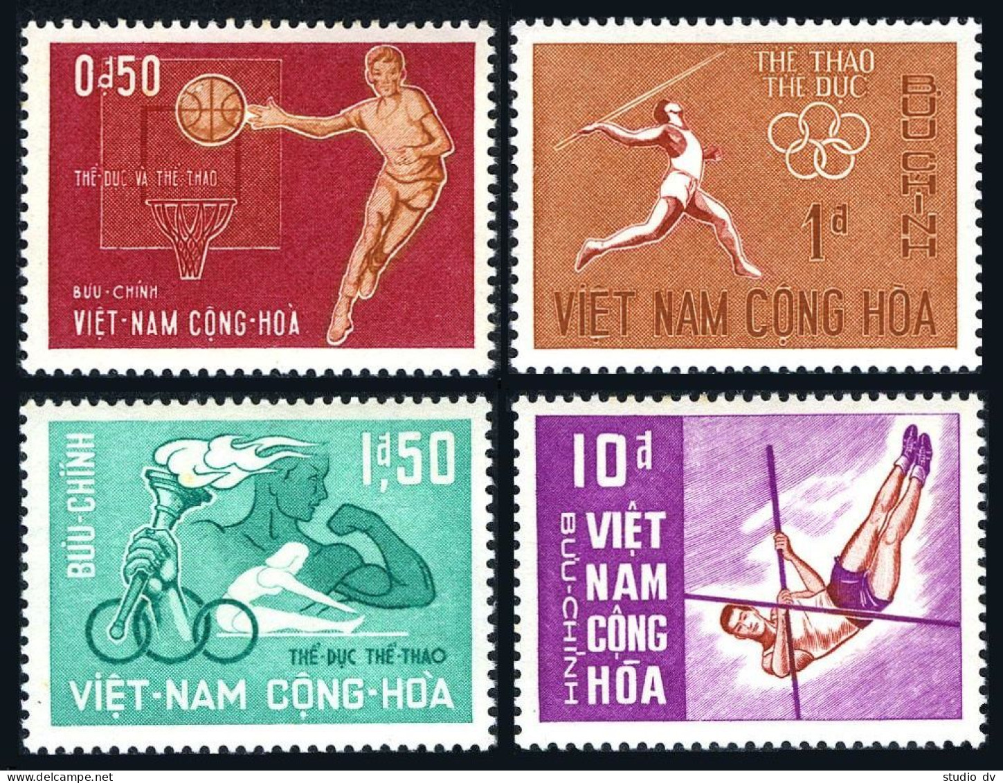 Viet Nam South 272-275, Hinged. Sport 1965. Basketball,Javelin,Torch,Pole Vault. - Vietnam