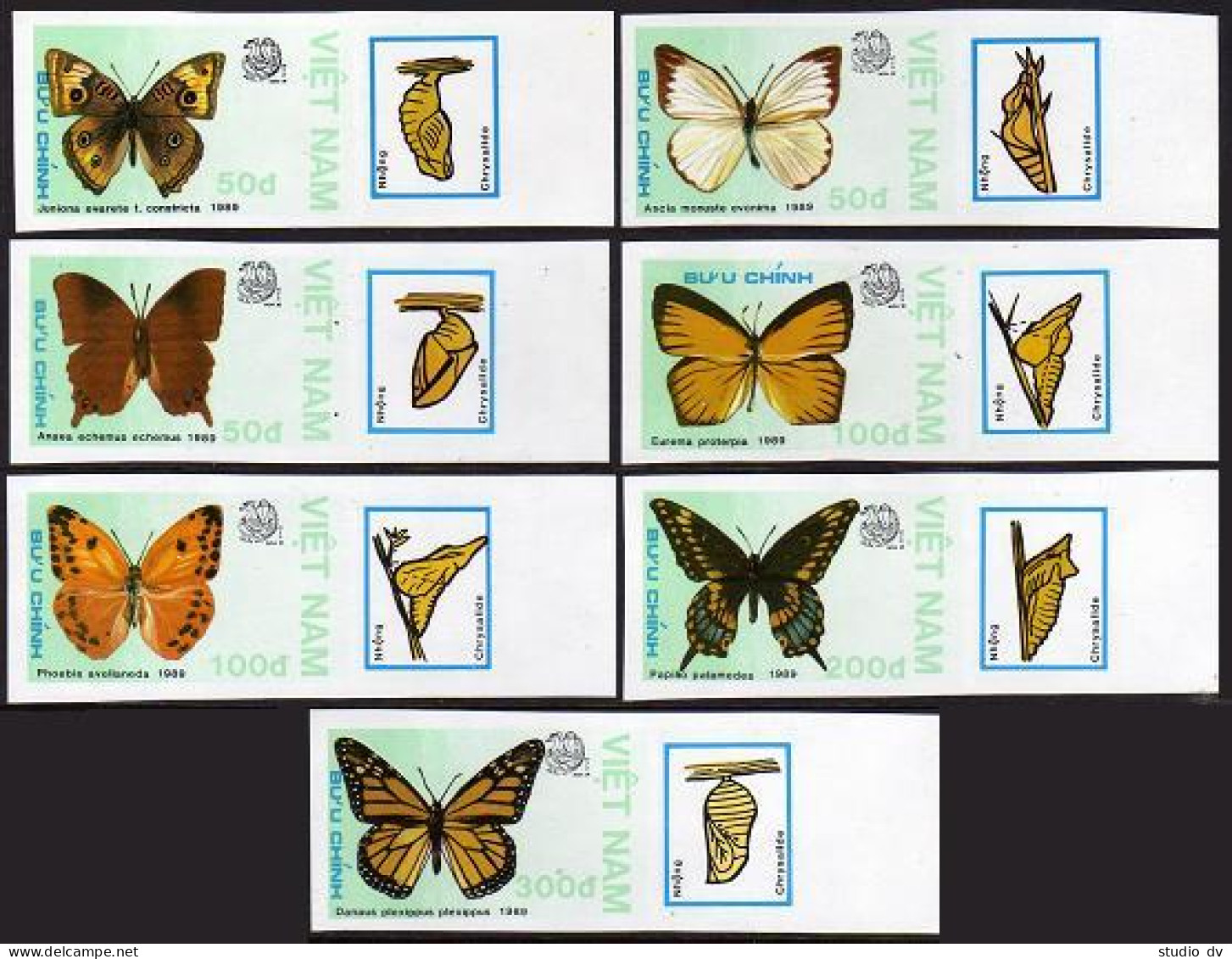 Viet Nam 1924-1930 Imperf,MNH.Michel 1991B-1997B. INDIA-1989.Butterflies. - Viêt-Nam