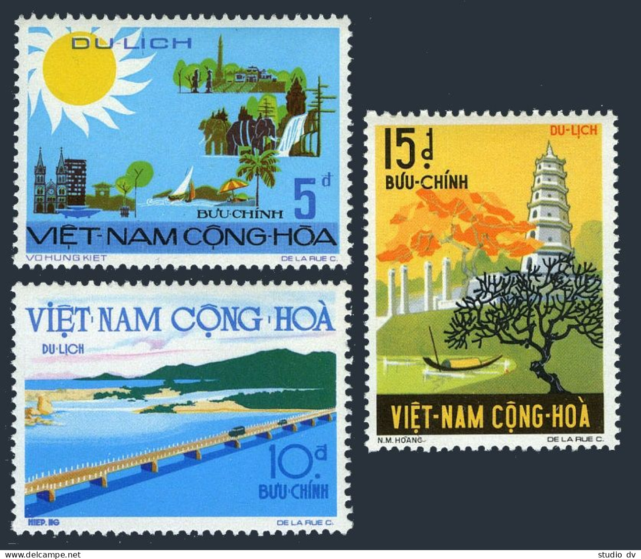Viet Nam South 487-489, MNH. Mi 565-567. Tourism 1974. Views. Bridges. Pagoda. - Vietnam