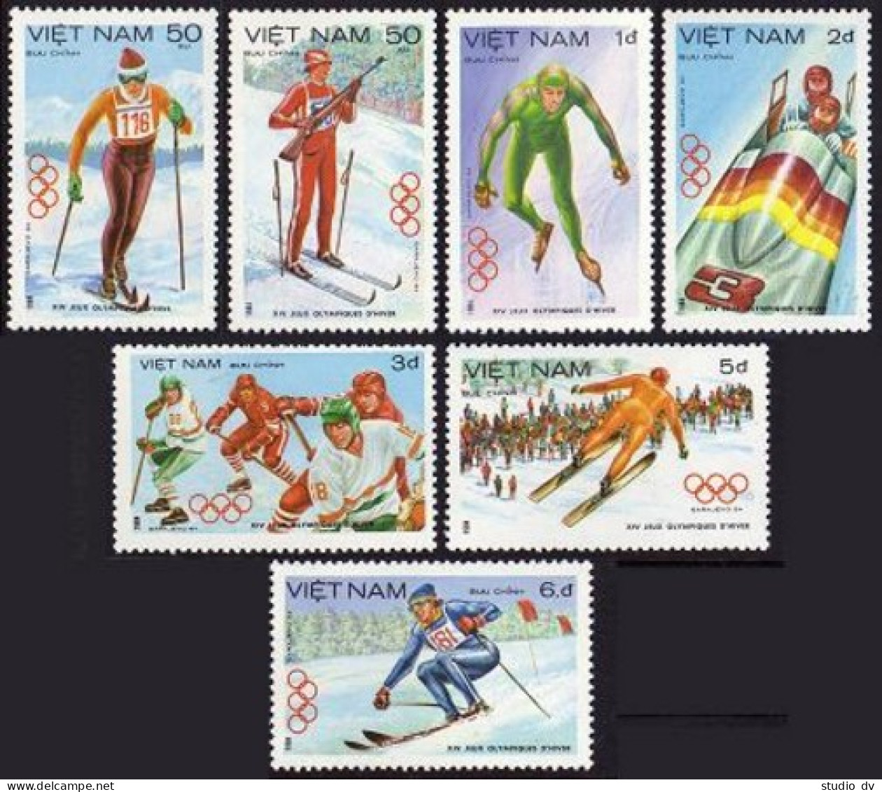 Viet Nam 1351-1357,1358,MNH. Mi 1402-1409.Bl.24. Olympics Sarajevo-1984. Hockey, - Viêt-Nam