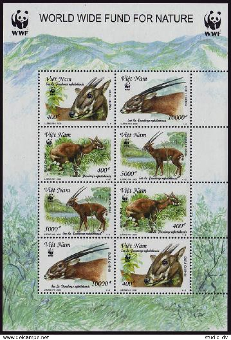 Viet Nam 2966-2969a Sheet, MNH. WWF 2000: Pseudoryx Nghetinhensis. - Vietnam