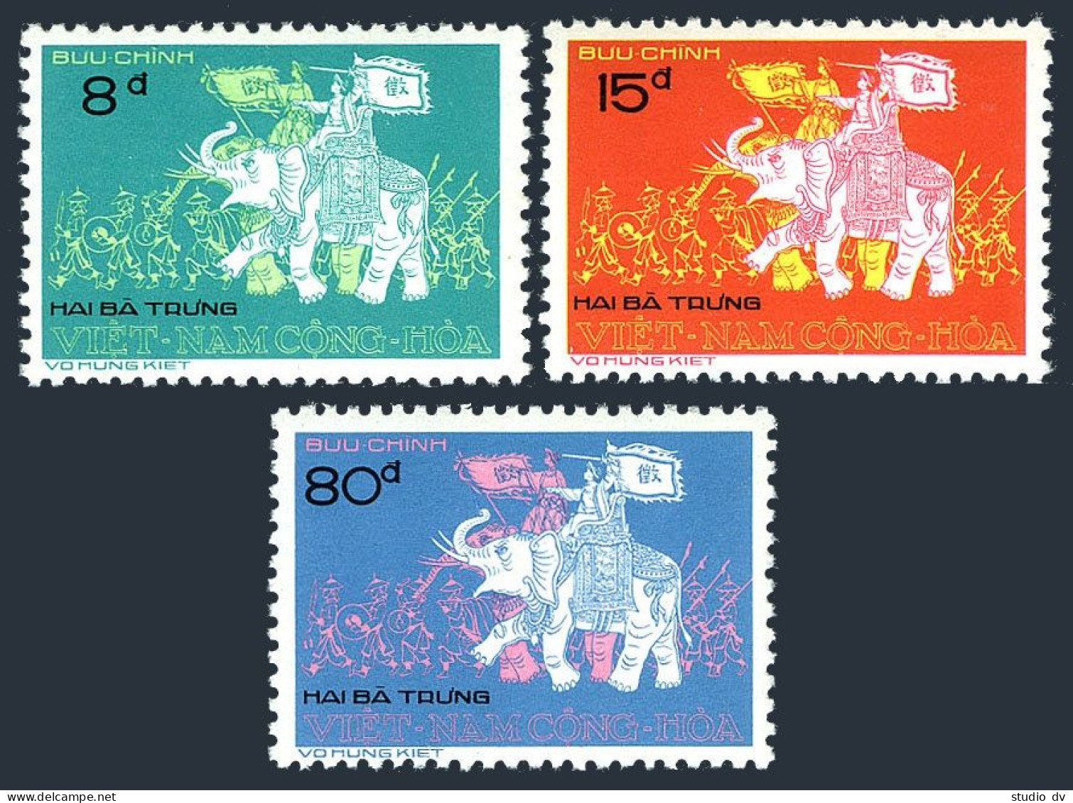 Viet Nam South 472-474, MNH. Michel 550-552. Trung Sisters On Elephants, 1974. - Viêt-Nam