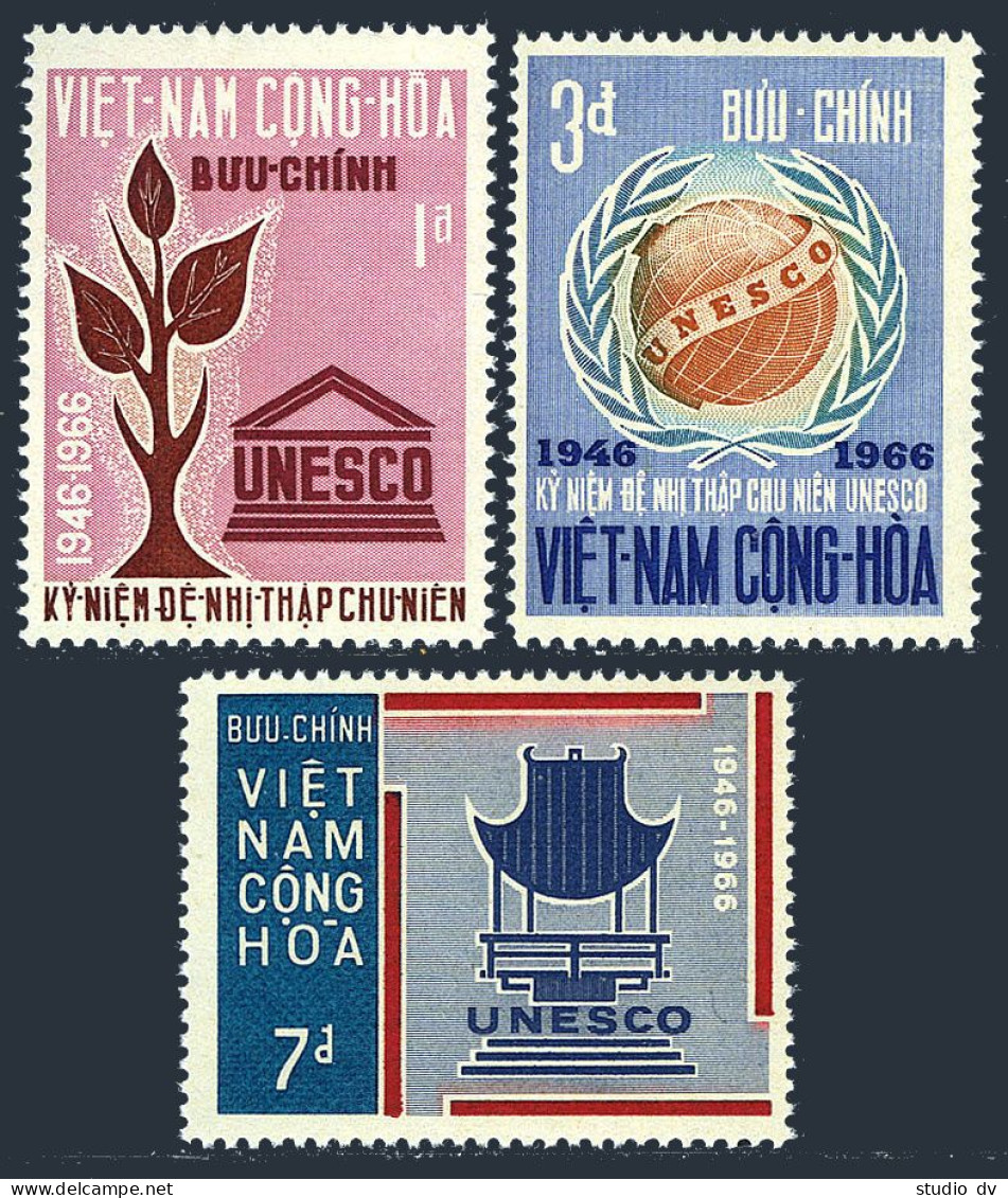 Viet Nam South 298-300, MNH. Mi 375-377. UNESCO 20th Ann. Globe, Olive Branch. - Vietnam