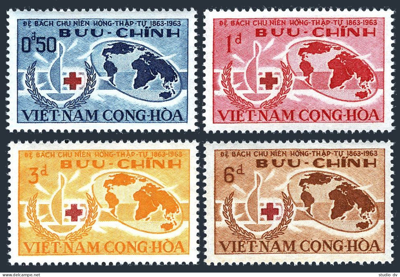 Viet Nam South 219-222, MNH. Michel 296-299. Red Cross-100, 1963. Map. - Vietnam