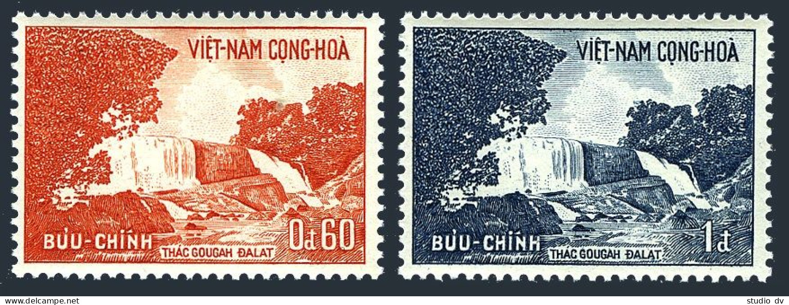 Viet Nam South 201-202, MNH. Michel 278-279. Gougah Waterfall, Dalat, 1963. - Viêt-Nam
