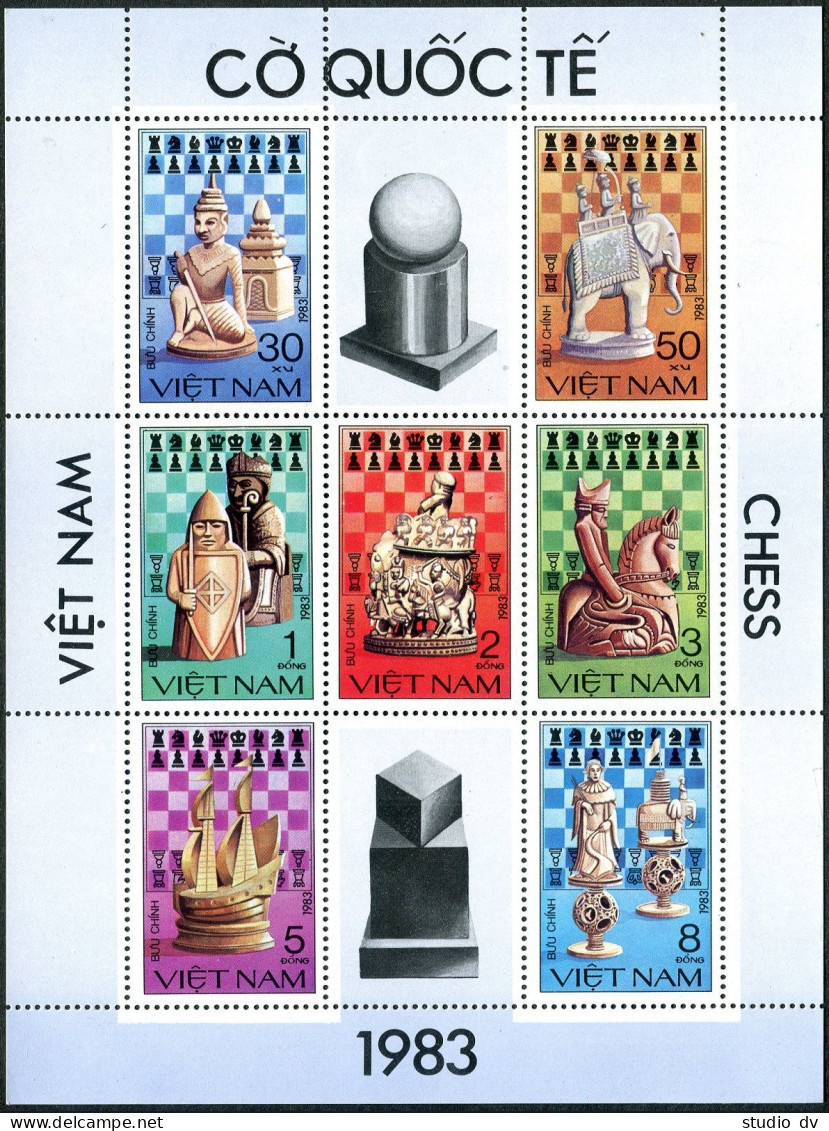 Viet Nam 1290-1296 Mini Sheet, MNH. Michel 1335-1341 Klb. Chess Pieces 1983. - Viêt-Nam