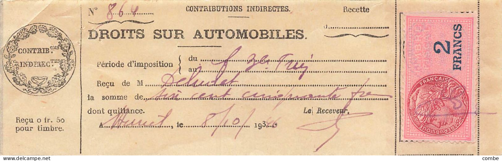 DROITS SUR AUTOMOBILES. VAILLY, AUXERRE. 1931,36,37 - Historische Documenten