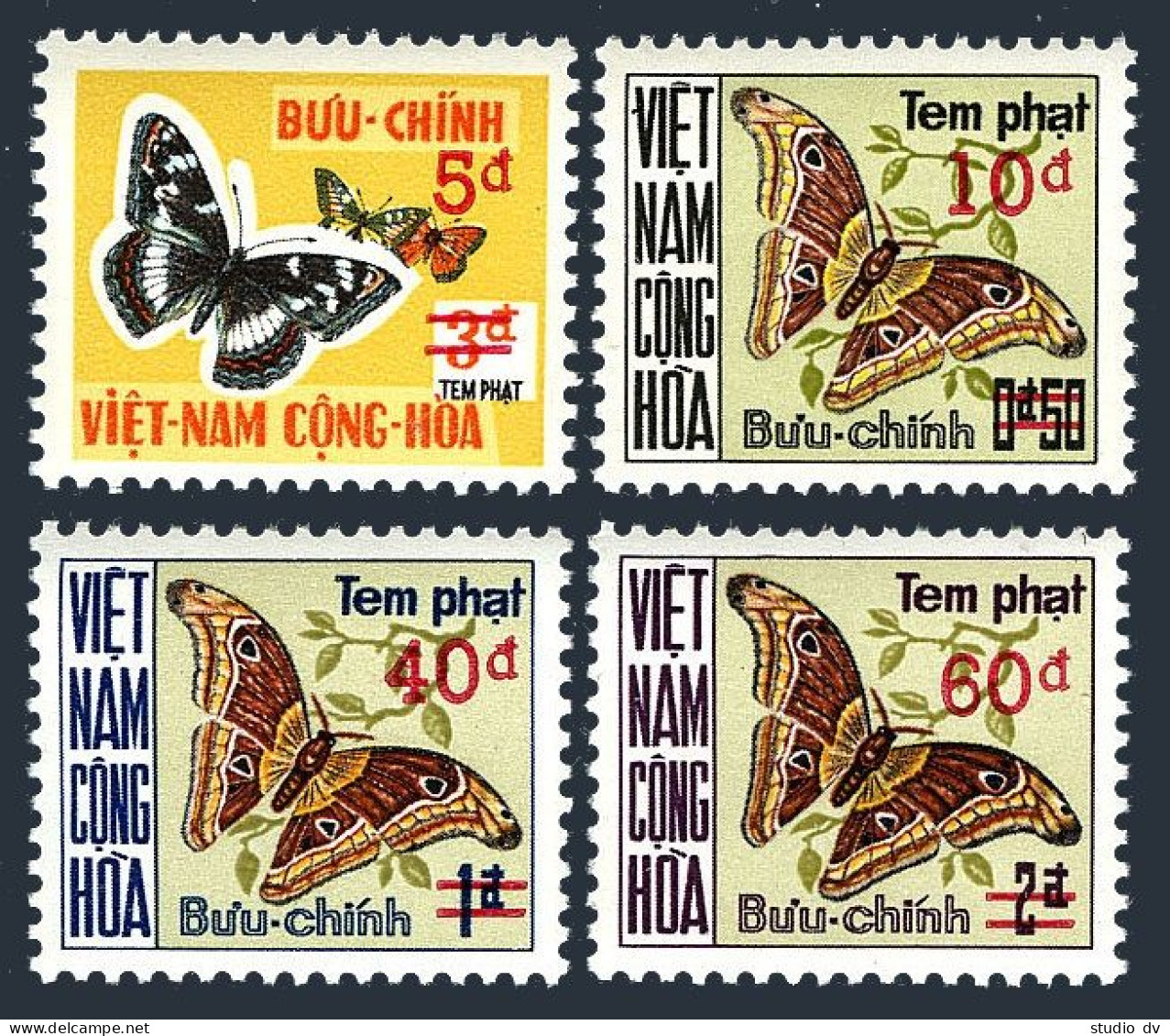 Viet Nam South J21-J24, MNH. Michel P21-P24. Due Stamps 1974. Butterflies. - Viêt-Nam