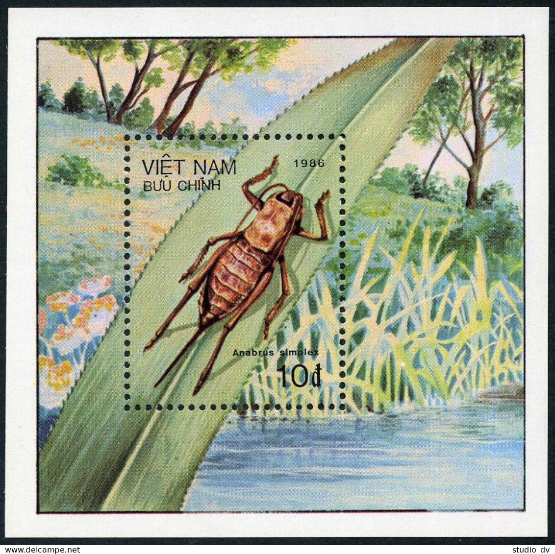 Viet Nam 1712,MNH.Mi 1801 Bl.53. Insects 1986:Anabrus Simplex. - Viêt-Nam