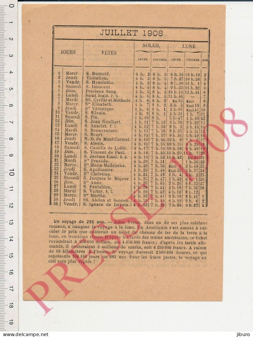 Doc 1908 évocation Jules Verne De La Terre à La Lune Tarif Chemin De Fer Ticket Train Billet De Troisième Classe - Non Classés