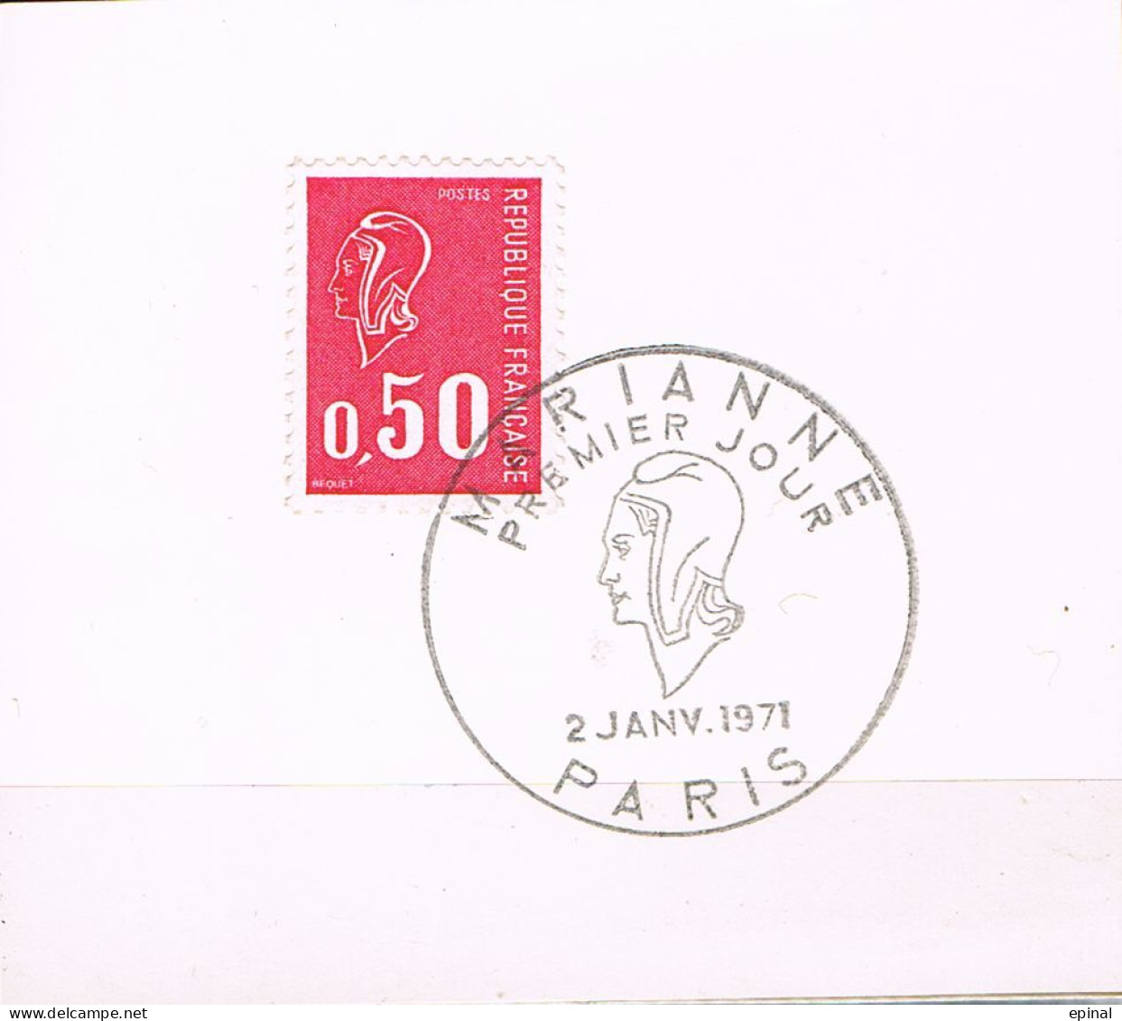 FRANCE : N° 1664 Oblitéré "1er Jour : 2 Janvier 1971 - PARIS" Sur Fragment (Marianne De Béquet) - PRIX FIXE - - 1971-1976 Marianne Van Béquet