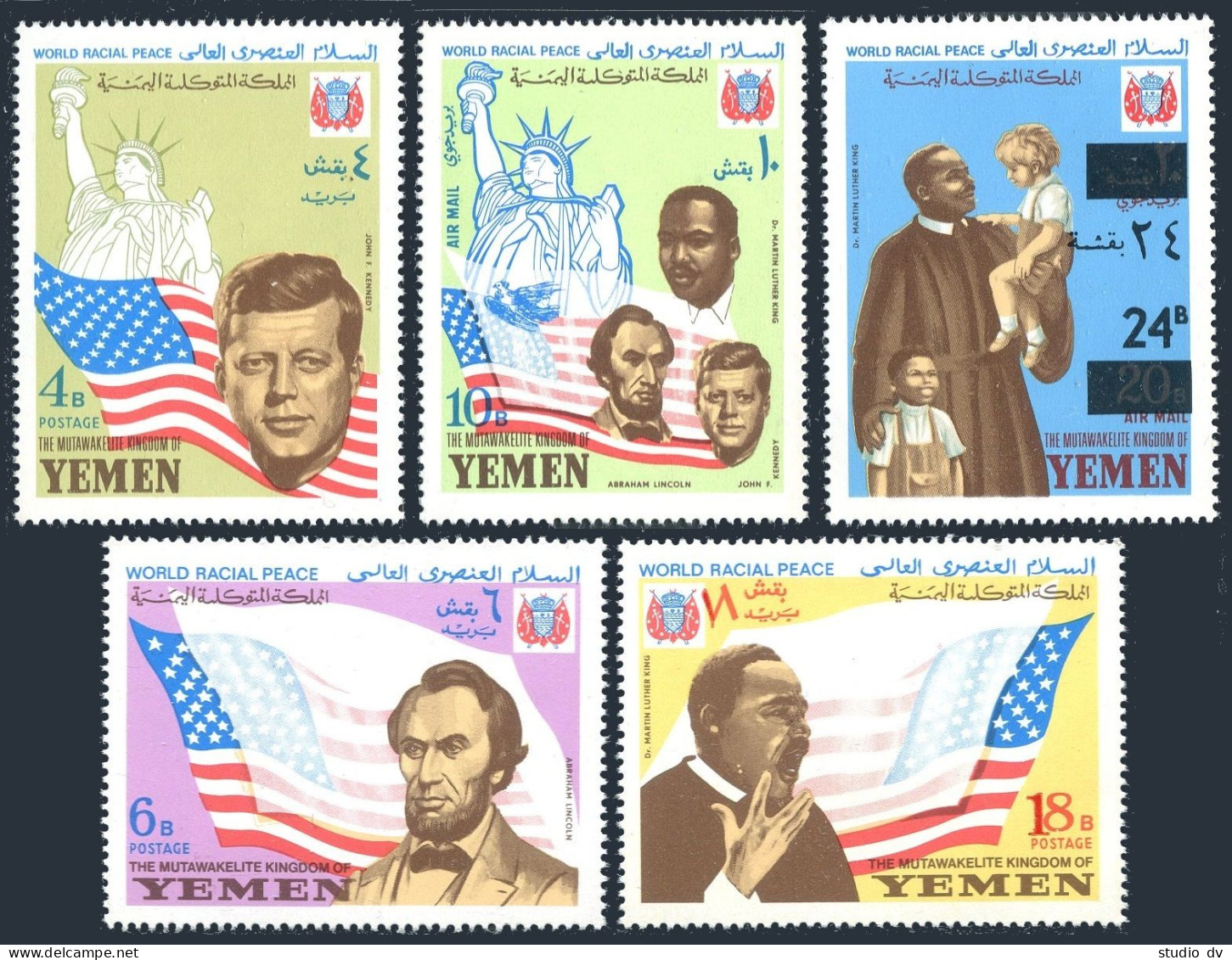 Yemen Kingdom 585-589 Michel, MNH. John Kennedy, Lincoln, Martin Luther King. - Yémen