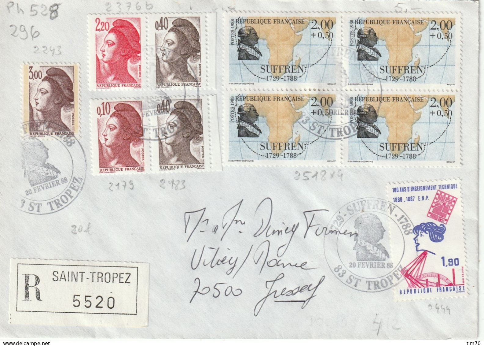 CAD  83  ST  TROPEZ  /   N° 2243 + 2179    + 2376 B         2513 X 4 + - Commemorative Postmarks