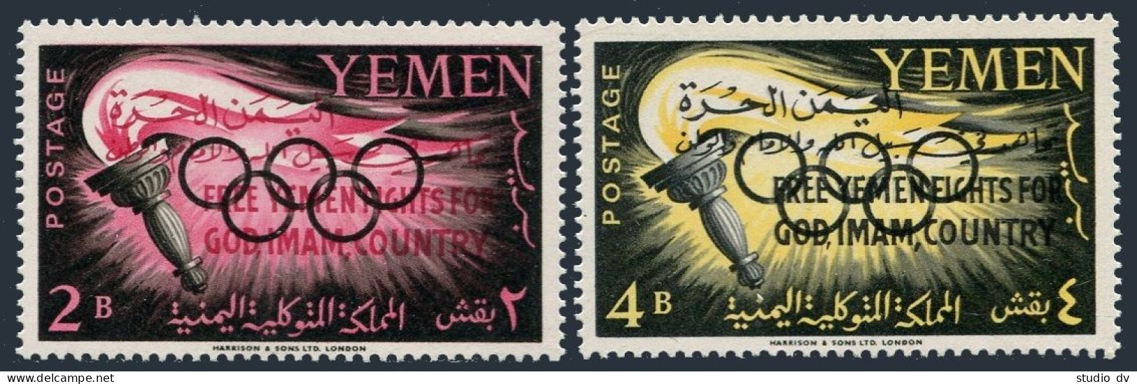 Yemen Kingdom 6-7 Michel, MNH. Olympics Rome-1960, Overprinted FREE YEMEN FIGHTS - Yémen