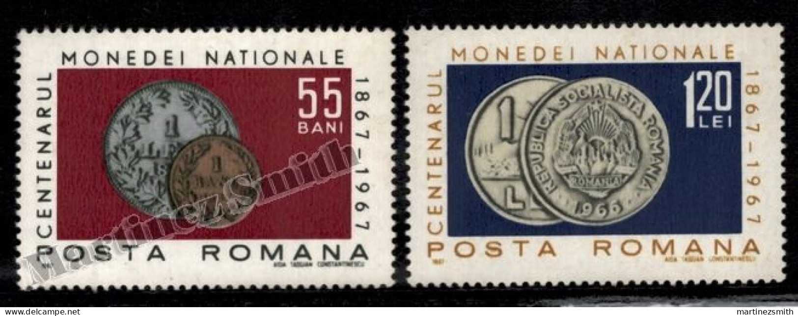 Roumanie/ Romania 1967 Yvert 2299/2300, Centenary Of The Monetary System, Coins - MNH - Used Stamps