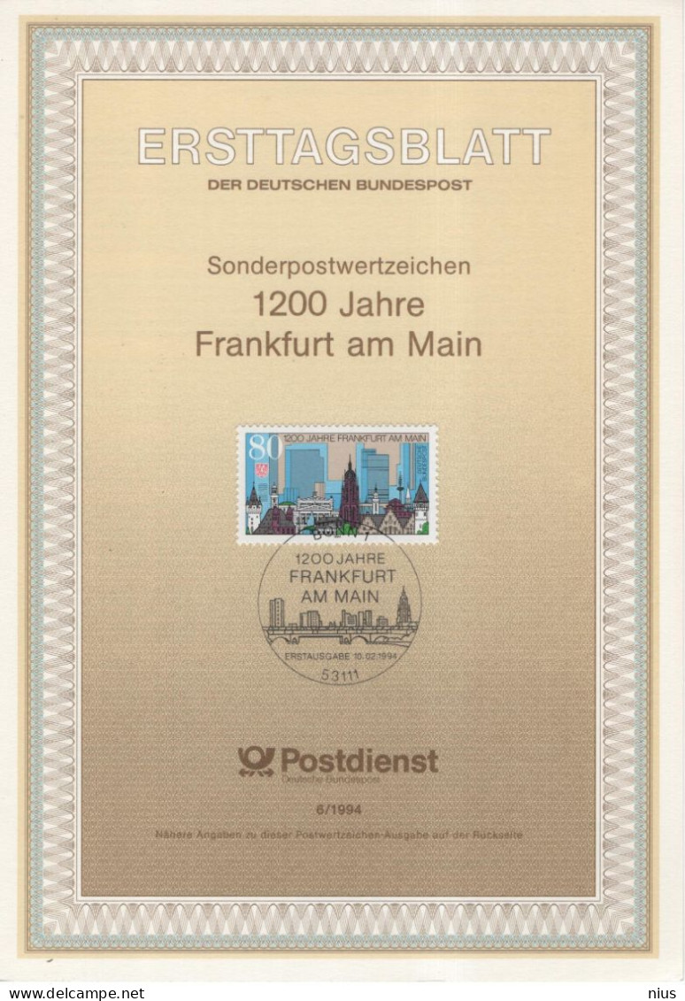 Germany Deutschland 1994-06 1200 Jahre Frankfurt Am Main, Canceled In Bonn - 1991-2000