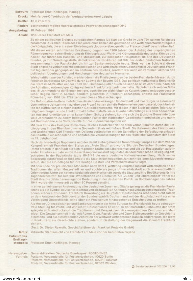 Germany Deutschland 1994-06 1200 Jahre Frankfurt Am Main, Canceled In Bonn - 1991-2000