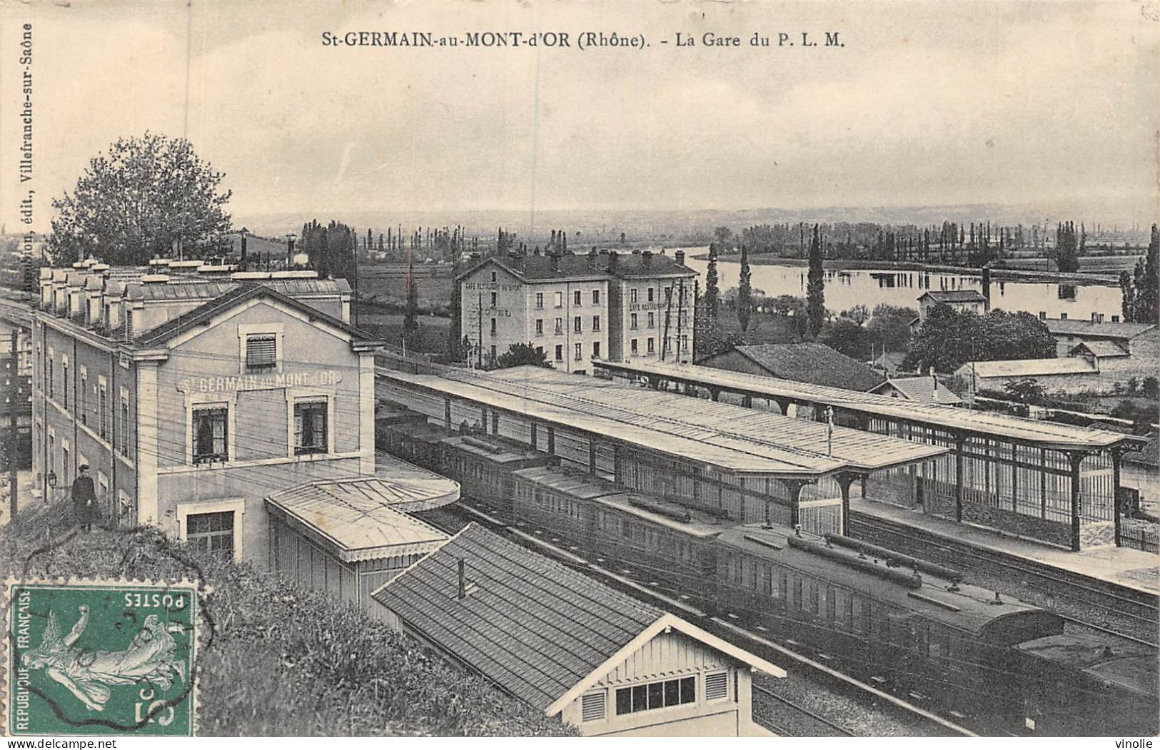 P-24-Mi-Is-1920 : SAINT-GERMAIN-AU-MONT-D'OR. LA GARE DE CHEMIN DE FER AVEC LE TRAIN - Otros & Sin Clasificación