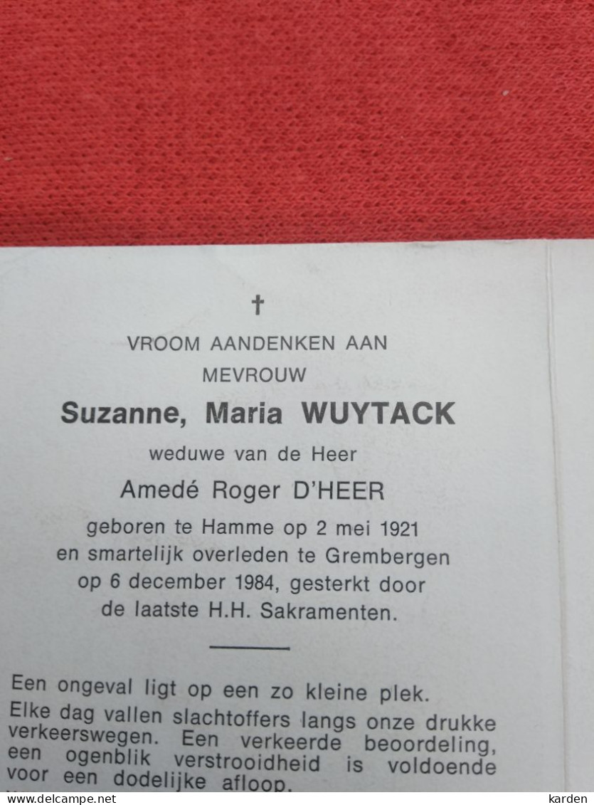 Doodsprentje Suzanne Maria Wuytack / Hamme 2/5/1921 Grembergen 6/12/1984 ( Amedé Roger D'Heer ) - Godsdienst & Esoterisme