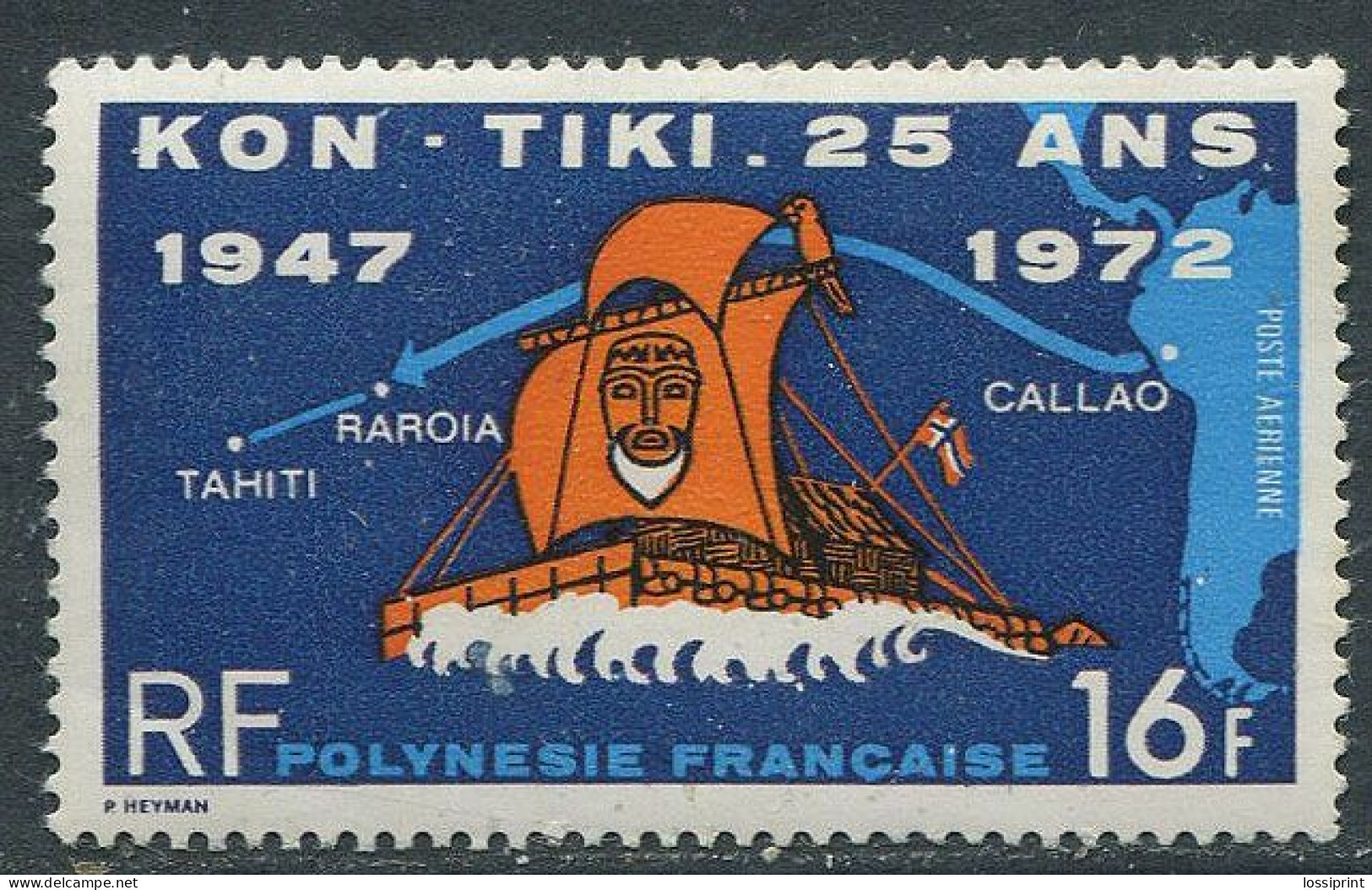 French Polynesia:France:Unused Stamp Kon-Tiki 25 Years 1947-1972, MNH - Schiffe