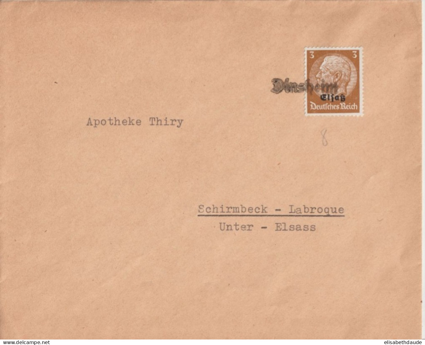 1940 - ALSACE ALLEMANDE - CACHET PROVISOIRE CAOUTCHOUC De DINSHEIM - ENV. => SCHIRMECK - Storia Postale