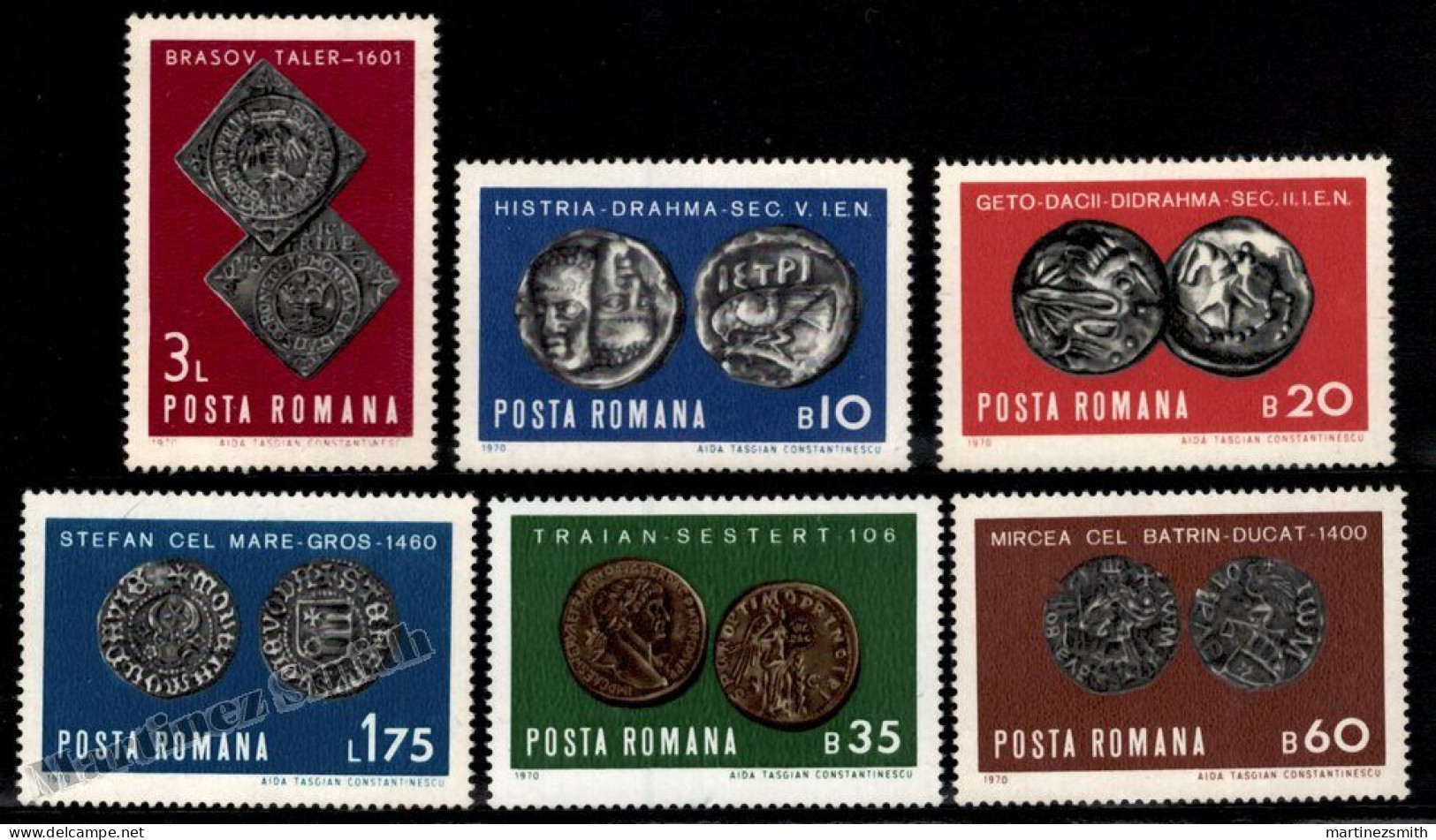Roumanie/ Romania 1970 Yvert 2543/48, Coins, Numismatic, Coins On Stamps - MNH - Usati