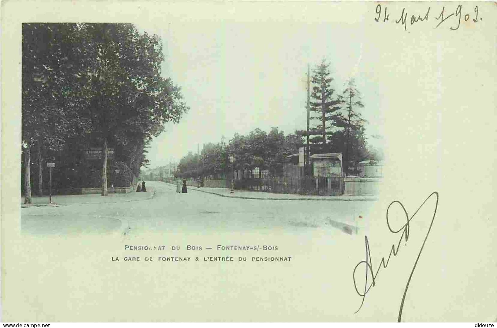 94 - Fontenay Sous Bois - Pensionnat Du Bois - La Gare De Fontenay Et L'entrée Du Pensionnat - Animée - Précurseur - CPA - Fontenay Sous Bois