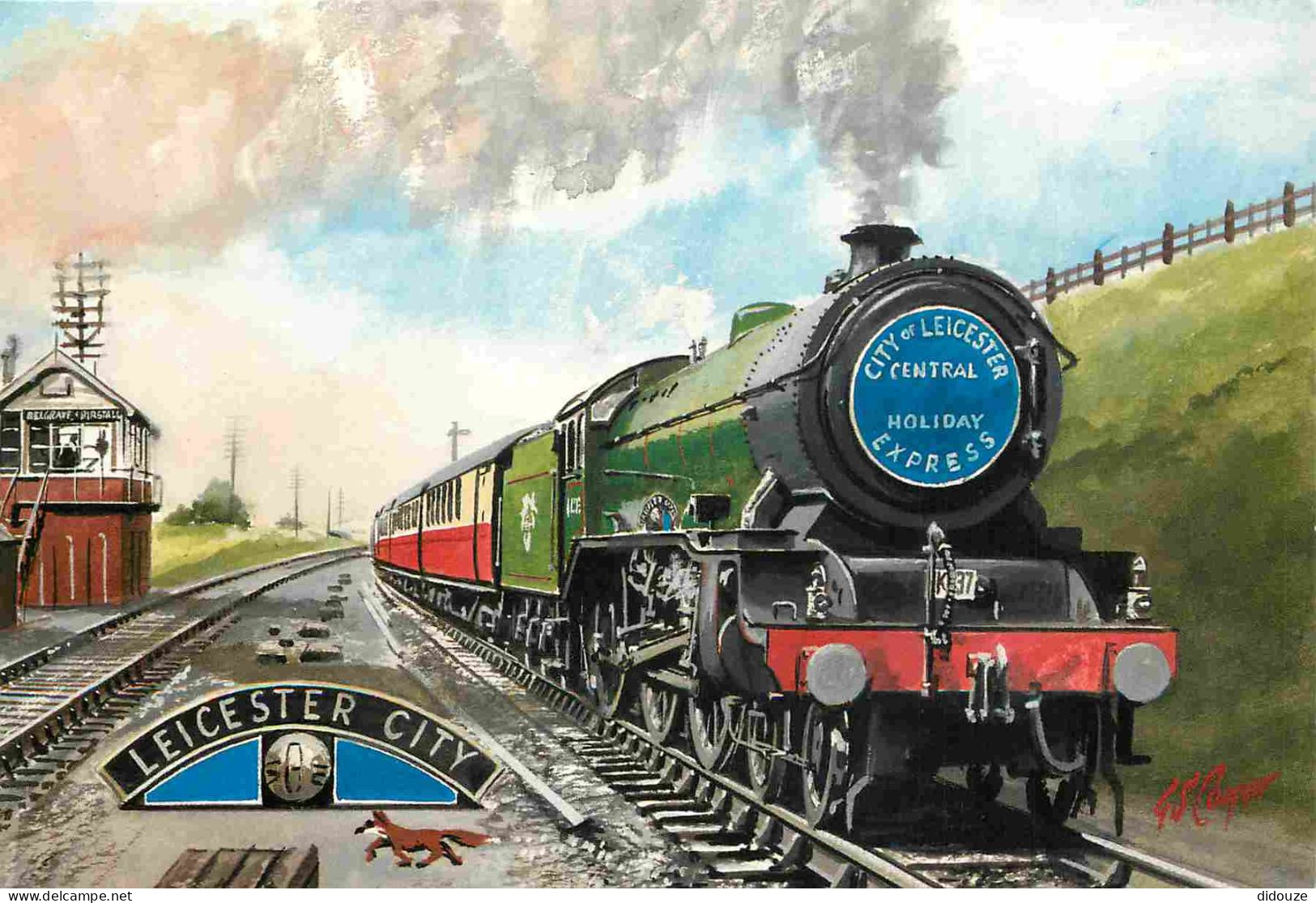 Trains - Trains - Art Peinture Illustration - The Painting Shows Ex-LNER Locomotive Named Leicester City - CPM - Carte N - Eisenbahnen