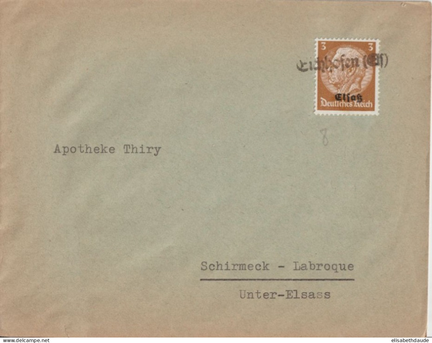 1940 - ALSACE ALLEMANDE - CACHET PROVISOIRE CAOUTCHOUC De EICHHOFEN - ENV. => SCHIRMECK - Covers & Documents