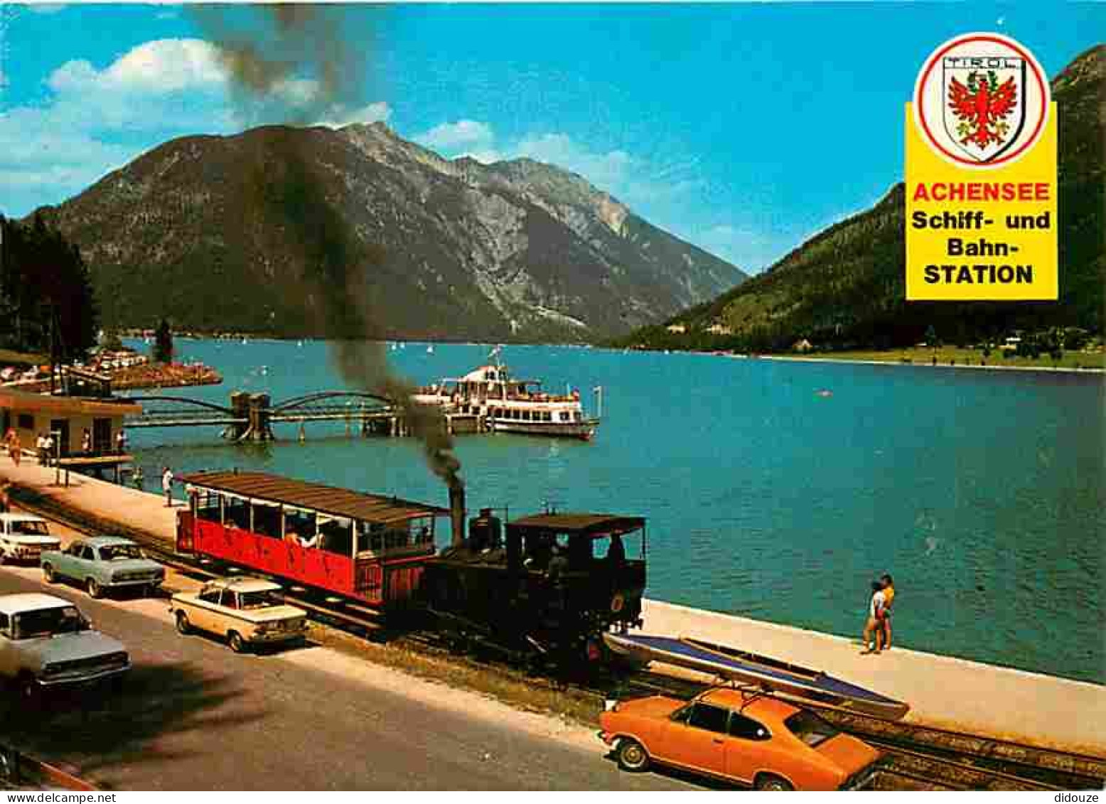 Trains - Autriche - Achensee - Automobiles - Bateaux - Marcophilie Au Dos - CPM - Voir Scans Recto-Verso - Trains