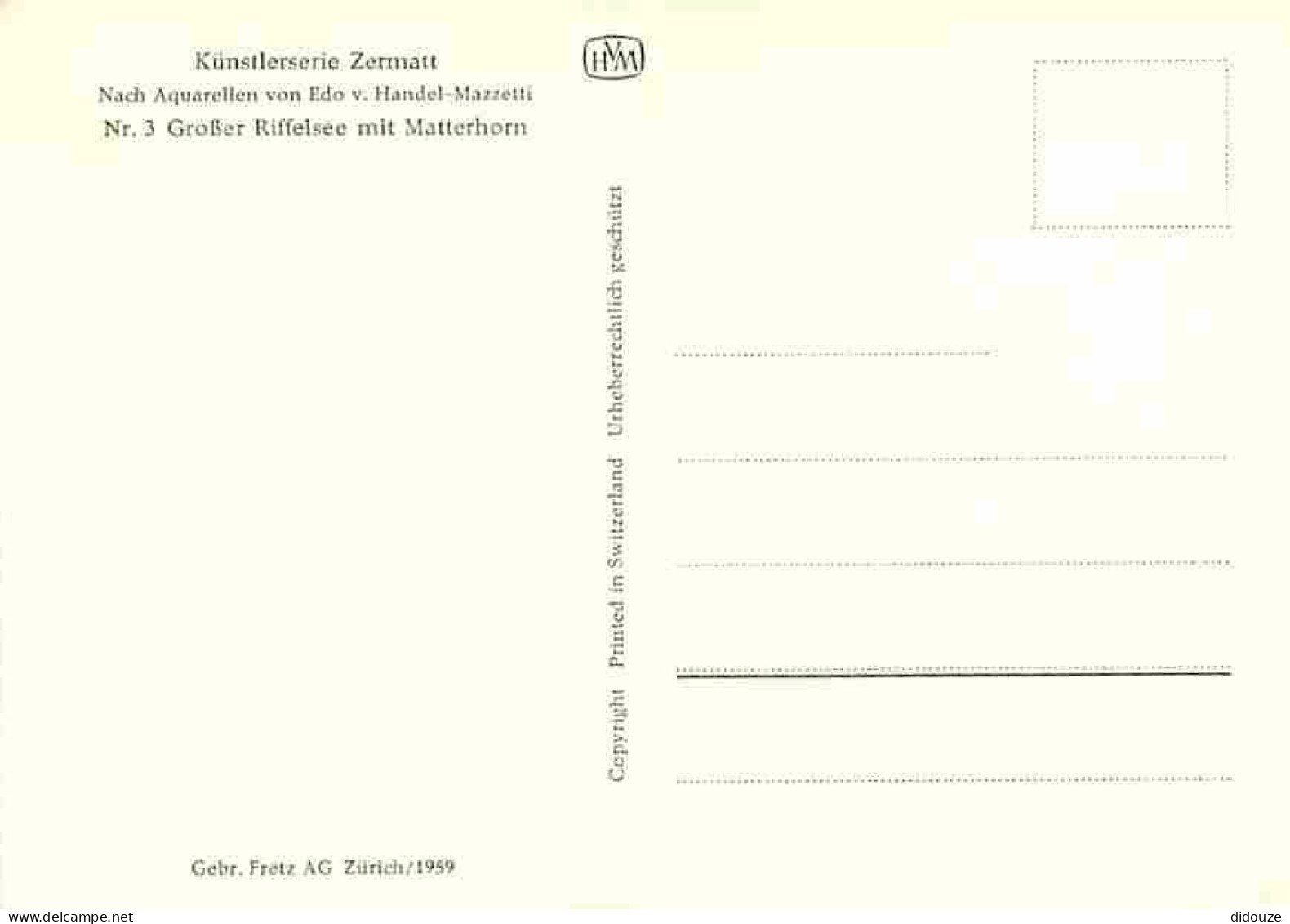 Art - Peinture - Kunstlerserie Zermatt - Nach Aquarellen Von Edo V Handel-Mazzetti - No 3 Grosser Riffelsee Mit Matterho - Malerei & Gemälde