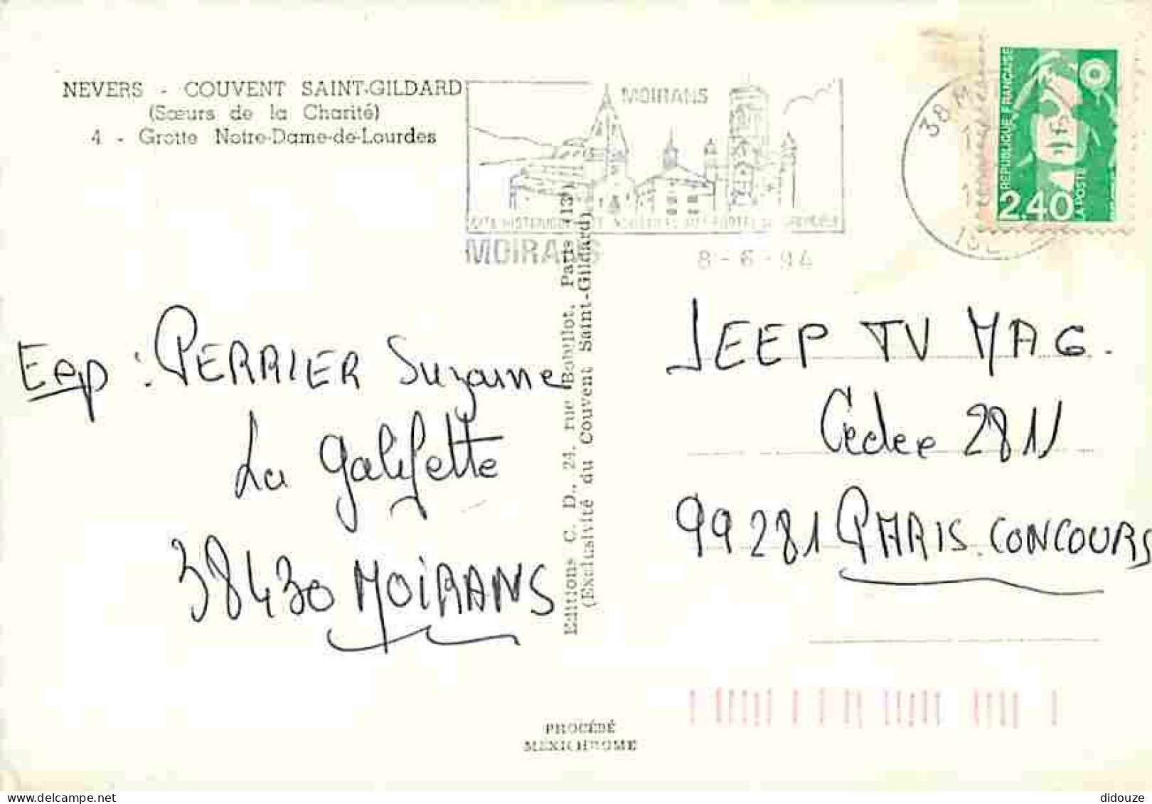 58 - Nevers - Le Couvent Saint Gildas - La Grotte De Lourdes - Flamme Postale De Moirans - CPM - Voir Scans Recto-Verso - Nevers