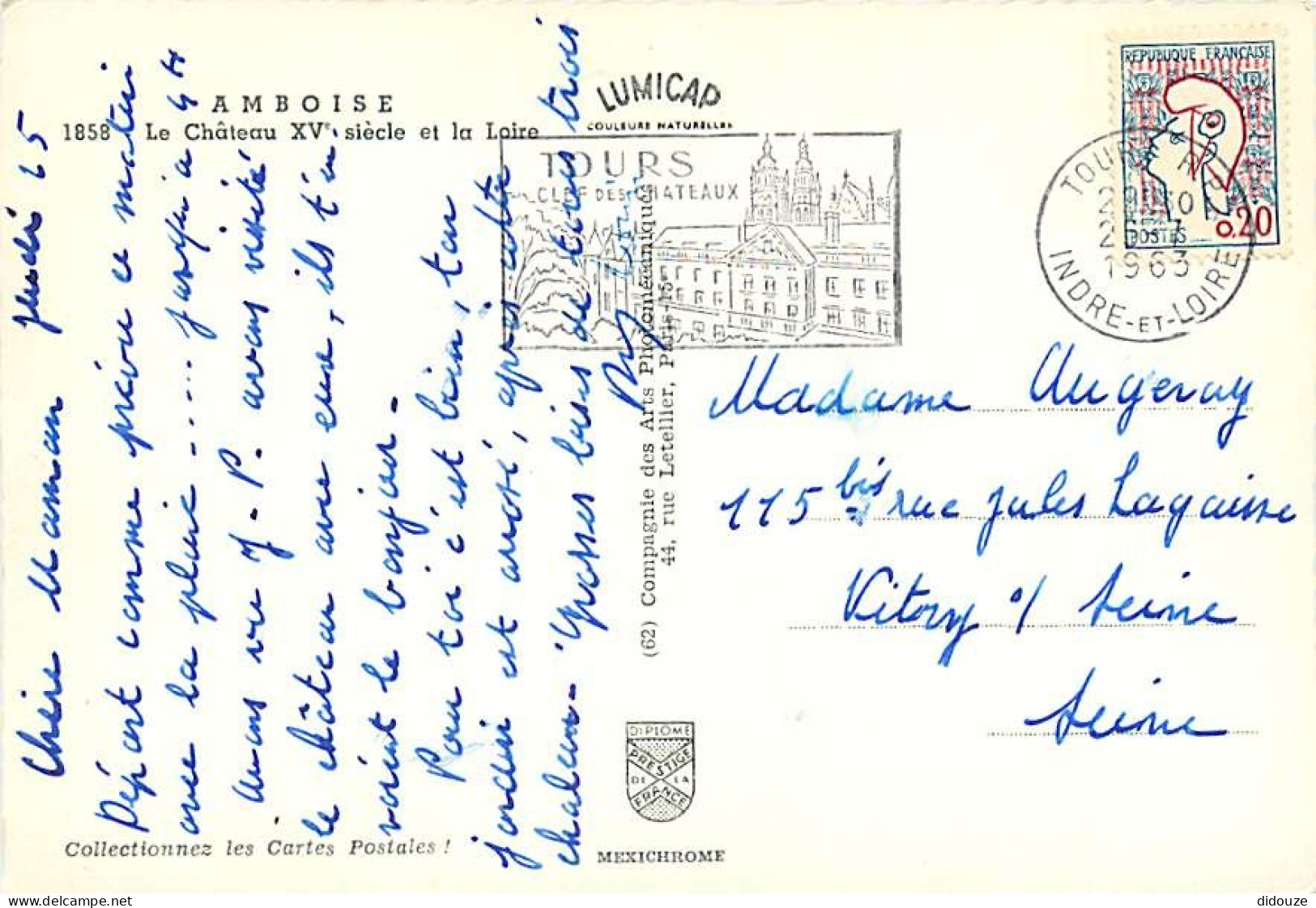 37 - Amboise - Le Château Et La Loire - Flamme Postale De Tours - CPM - Voir Scans Recto-Verso - Amboise