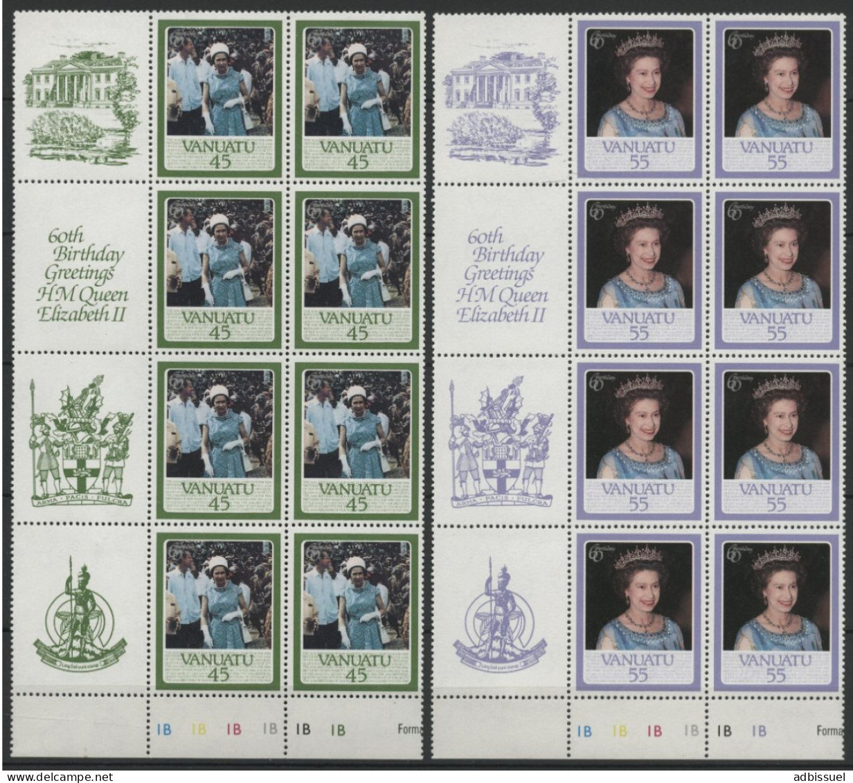 VANUATU N° 735 à 739 En Blocs De 8 (6 Photos) Avec Marges Illustrées, Neufs ** (MNH). Elizabeth II. Voir Description - Vanuatu (1980-...)